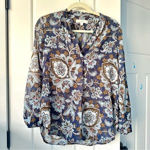 LOFT Semi-Sheer Beautifully Patterned Long Sleeve Blouse - NWOT - Small Petite